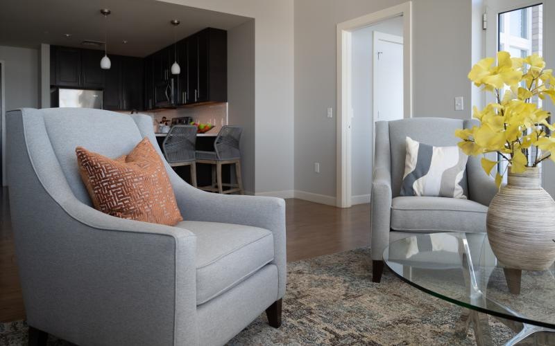 a living room with a couch and a coffee table